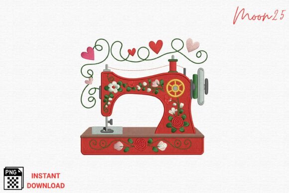 A Stitch in Time: Floral Sewing Machine Embroidery PNG