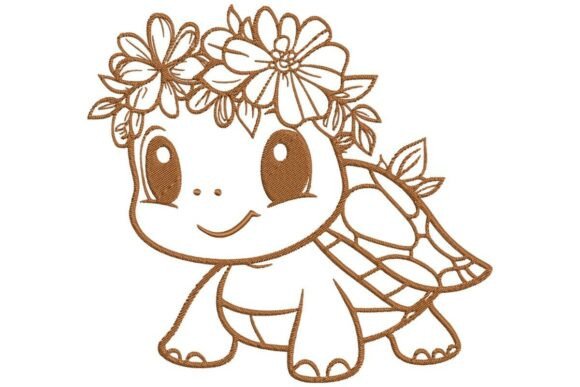 Cute Turtle with Daisy Crown Embroidery Design