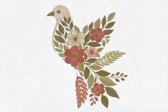 Floral Boho Pigeon: A Botanical Embroidery Delight