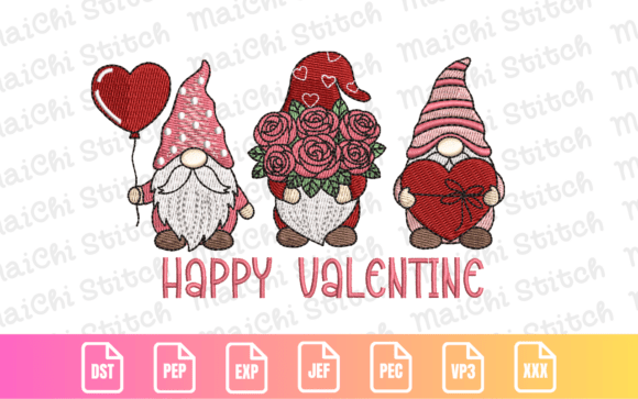 Valentine Gnome Trio: Sweet Embroidery for Boutique Apparel